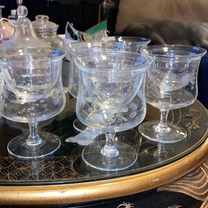 Vintage 5 Etched Shrimp/Seafood Cocktail Glasses